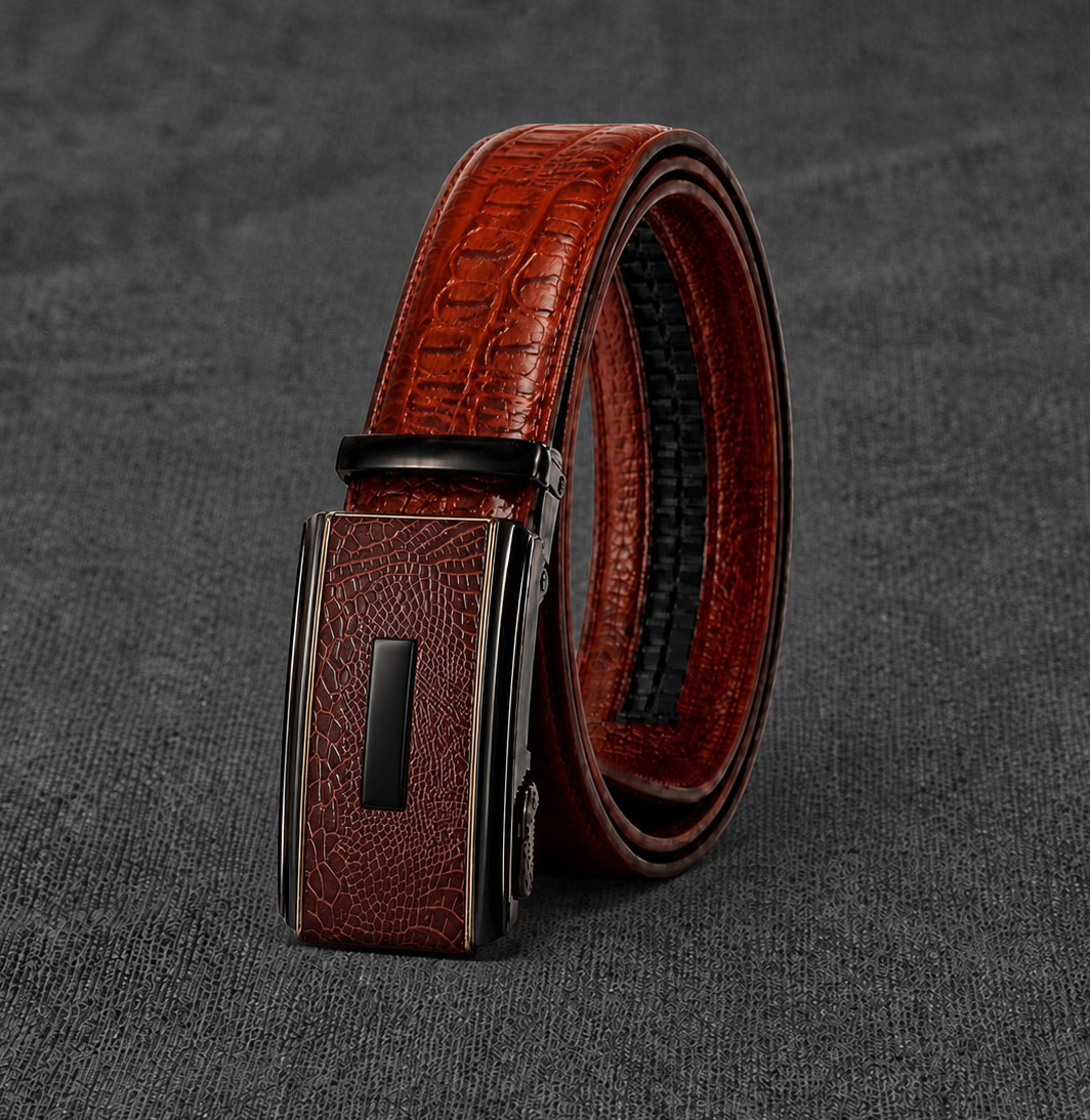 Luxury Crocodile Pattern Leather Gear Belt for Men – MB108
